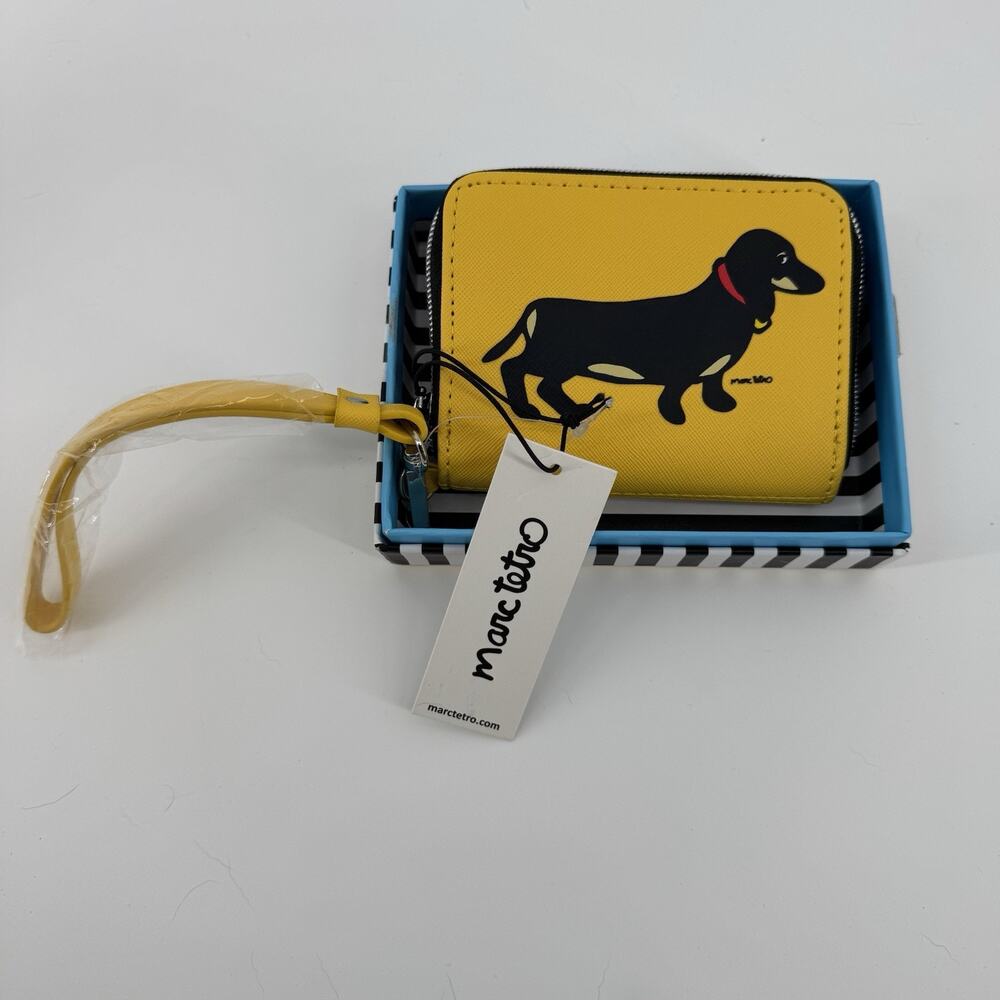 Marc Tetro Dachshund Small Zip-Around Yellow Wallet Wristlet New in Box